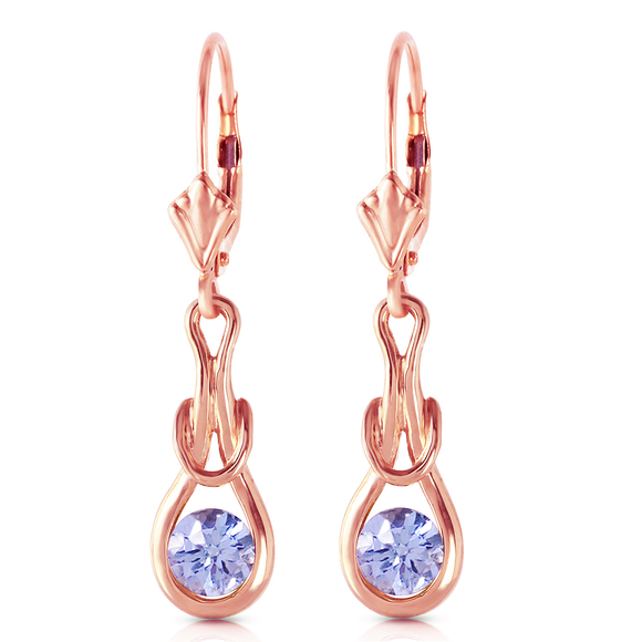Galaxy Gold Products Jewelry - 14K. GOLD LEVER BACK EARRINGS WITH NATURAL TANZANITES (Rose Gold)